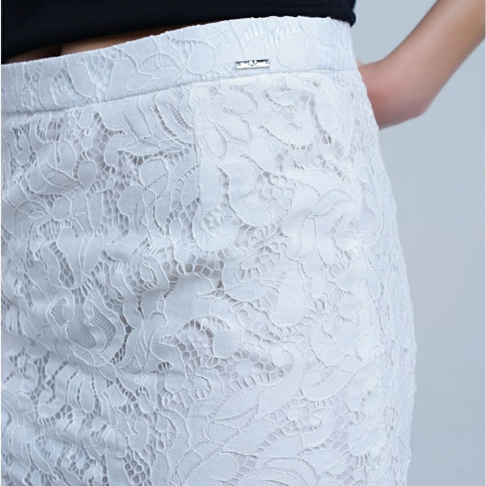 Q2 White Lace High-Low Midi Skirt Size M - Picture 7 of 11